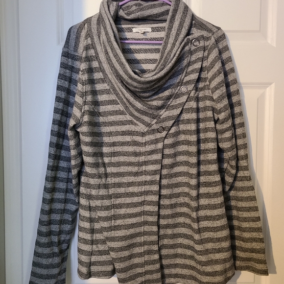 Maurices XL Grey Striped, Cowl Neck Button Up Cardigan - Picture 1 of 3